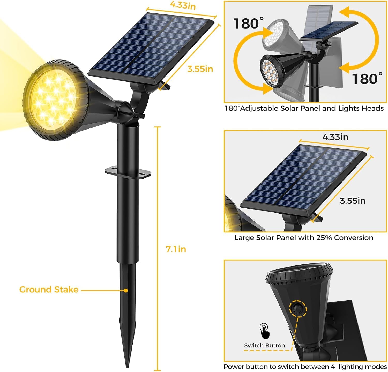 Forlife AMBER18 LED Spot Güneş Enerjili Bahçe Aydınlatma Lambası, Fotoselli, Spike Aplik, 18W Su Geç