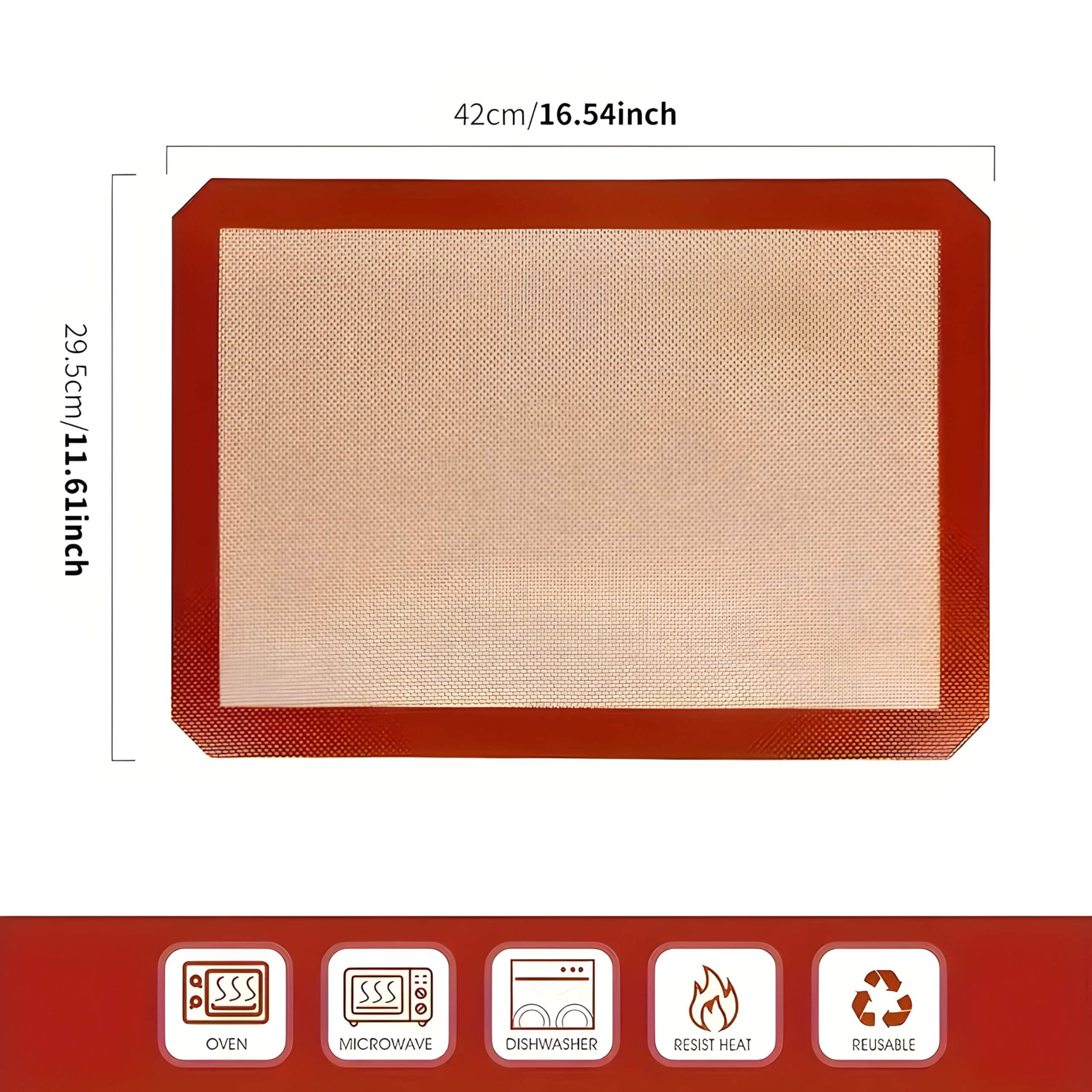 Silikon Pişirme Matı, 40x30 cm, Fırın ve Mikrodalga Uyumlu, Yapışmaz, Bulaşık Makinesi Güvenli, Kırmızı