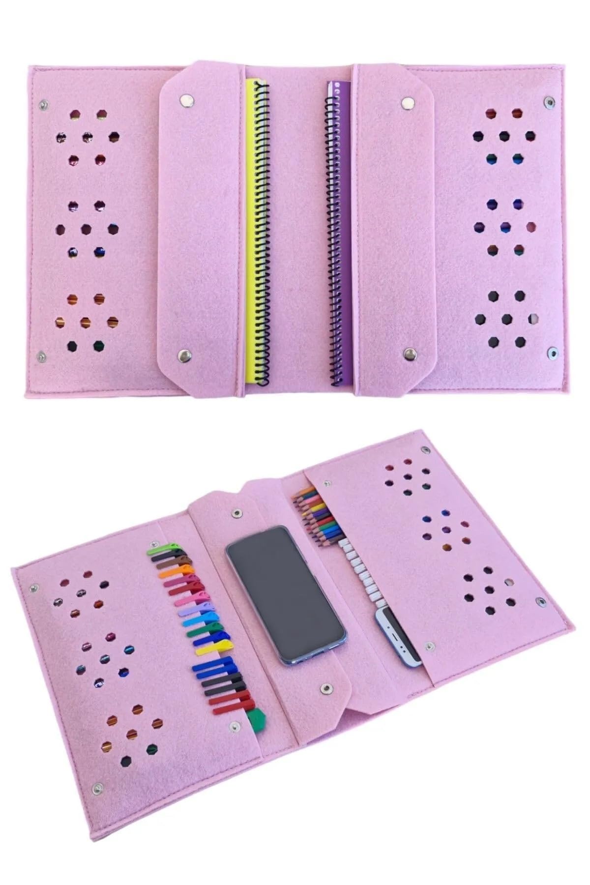 FIGIZA Keçe Kalemlik ve Tablet Organizer Çanta – 4 Bölmeli, A4 Boyut, Çok Amaçlı Defter Boya Düzenleyici Çanta (pembe)