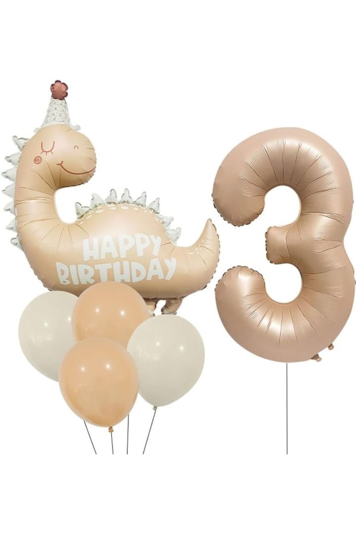 Retro Şapkali Dinazor Folyo Balonlu Yaş Balon Set, 3