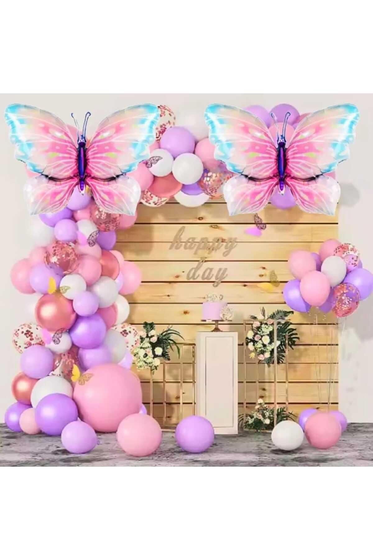 2 Adet Kelebek Folyolu Doğum Günü Parti Balon Seti