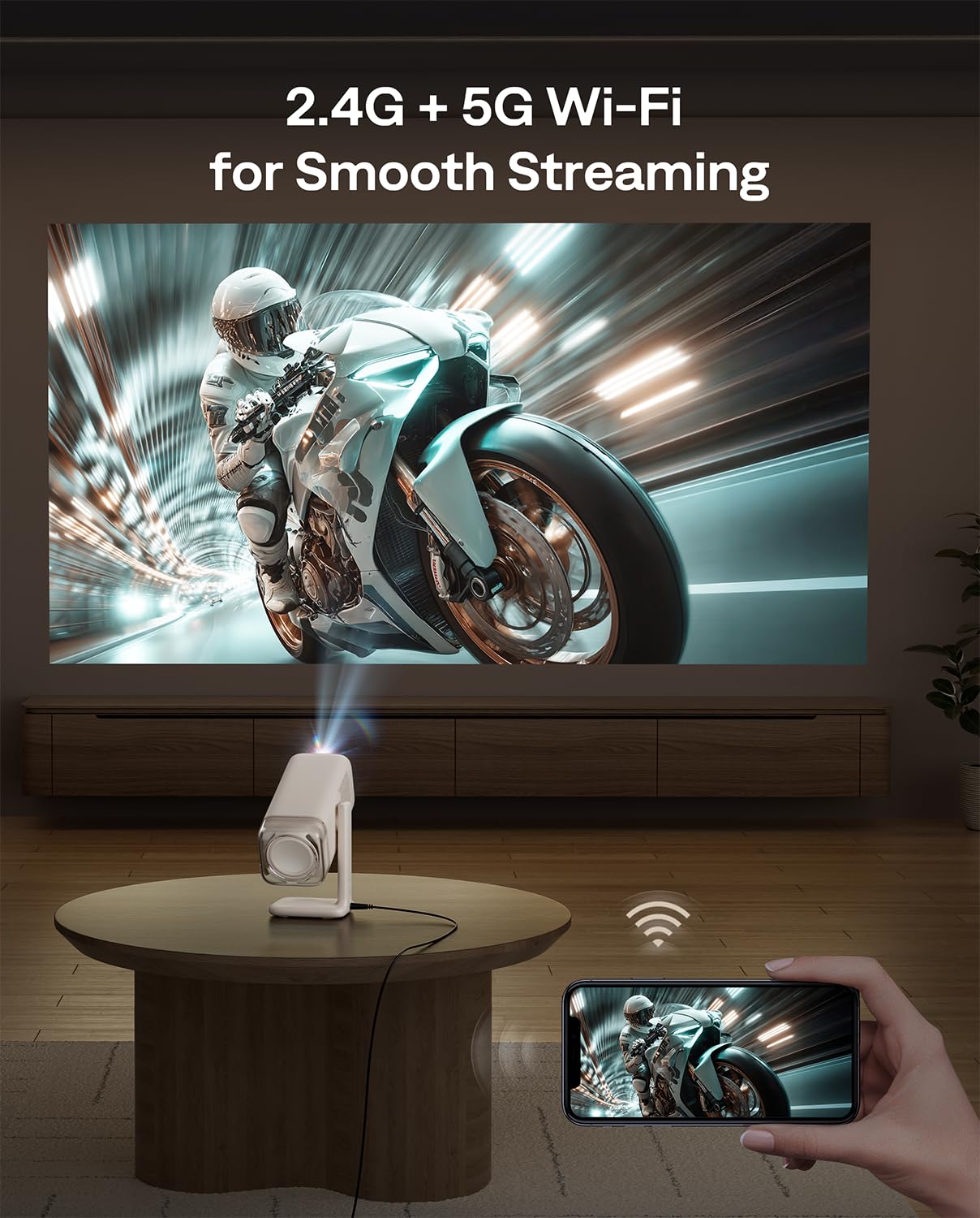 Aurzen BOOM Air Taşınabilir Google TV Projektörü WiFi ve Bluetooth Özellikli, ı İçin Akıllı Projektör, USB-C ile Güçlendirilmiş, 4K Destekli, Gerçek Zamanlı Odaklanma, Dolby Ses, Ayarlanabilir Stand,