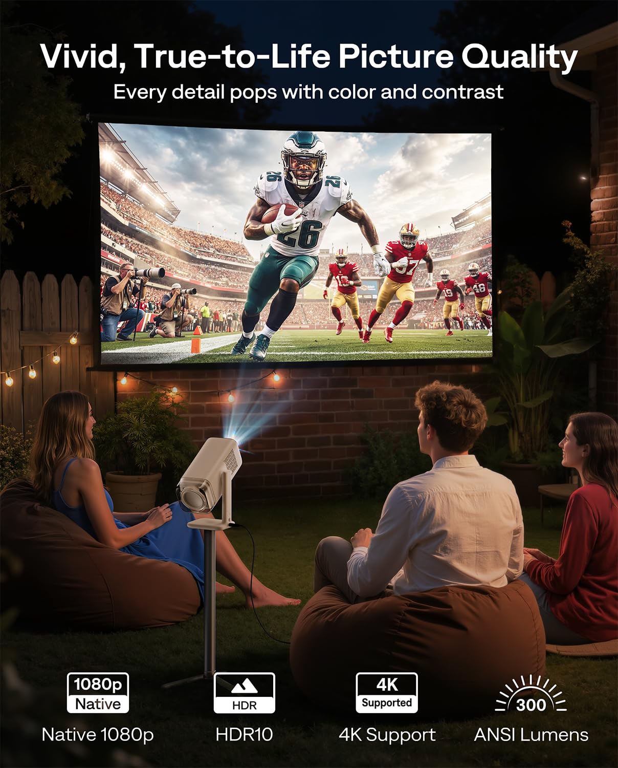 Aurzen BOOM Air Taşınabilir Google TV Projektörü WiFi ve Bluetooth Özellikli, ı İçin Akıllı Projektör, USB-C ile Güçlendirilmiş, 4K Destekli, Gerçek Zamanlı Odaklanma, Dolby Ses, Ayarlanabilir Stand,