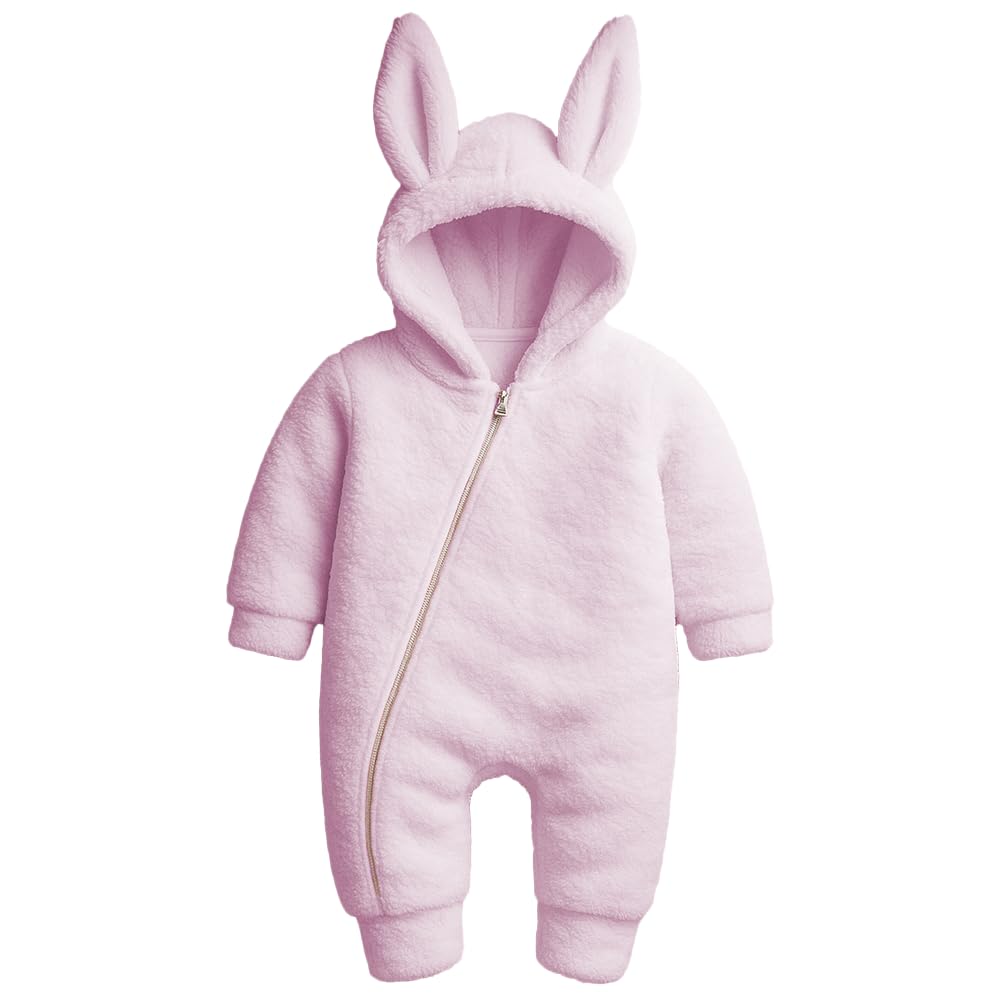 Kız Erkek Bebek Ve Çocuk Fermuarlı Peluş Tavşan Tulum (Pembe, 2 Yaş)