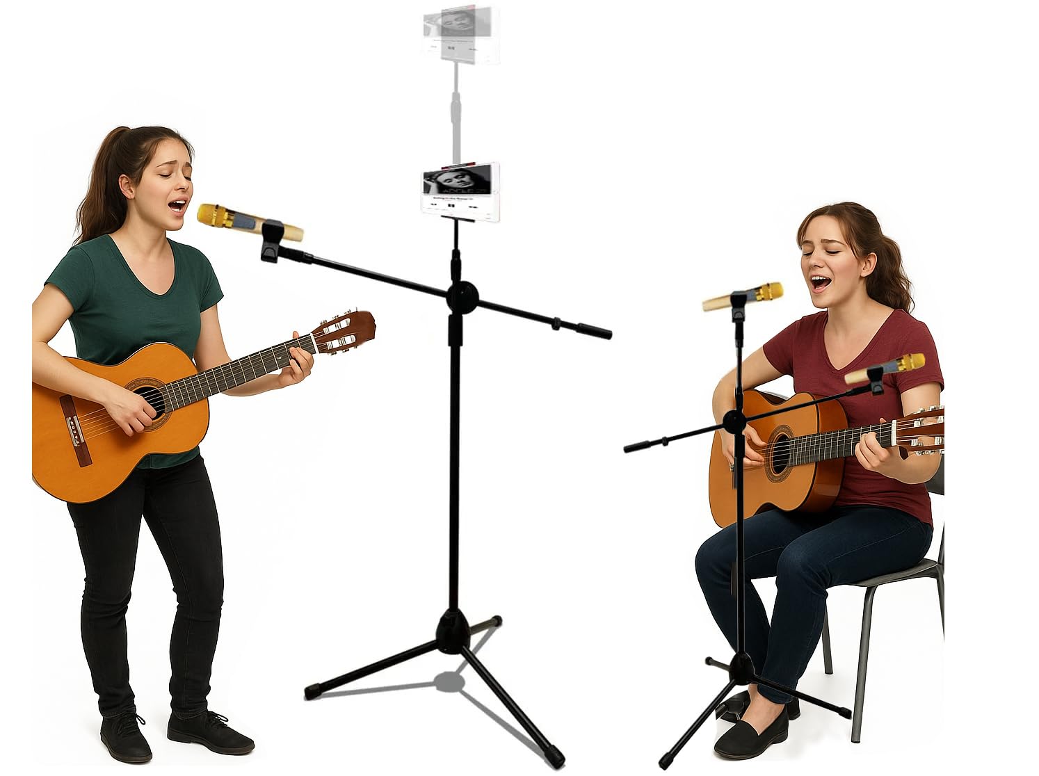 Coverzone 190cm Maksimum Uzunluk Mikrofon Standı Multi Fonksiyonel 2in1 Mikrofon ve Tablet Stand Katlanabilir Açısı Ayarlanabilir Zemin Üstü - Canlı müzik Mikrofon telefon stand 103SP
