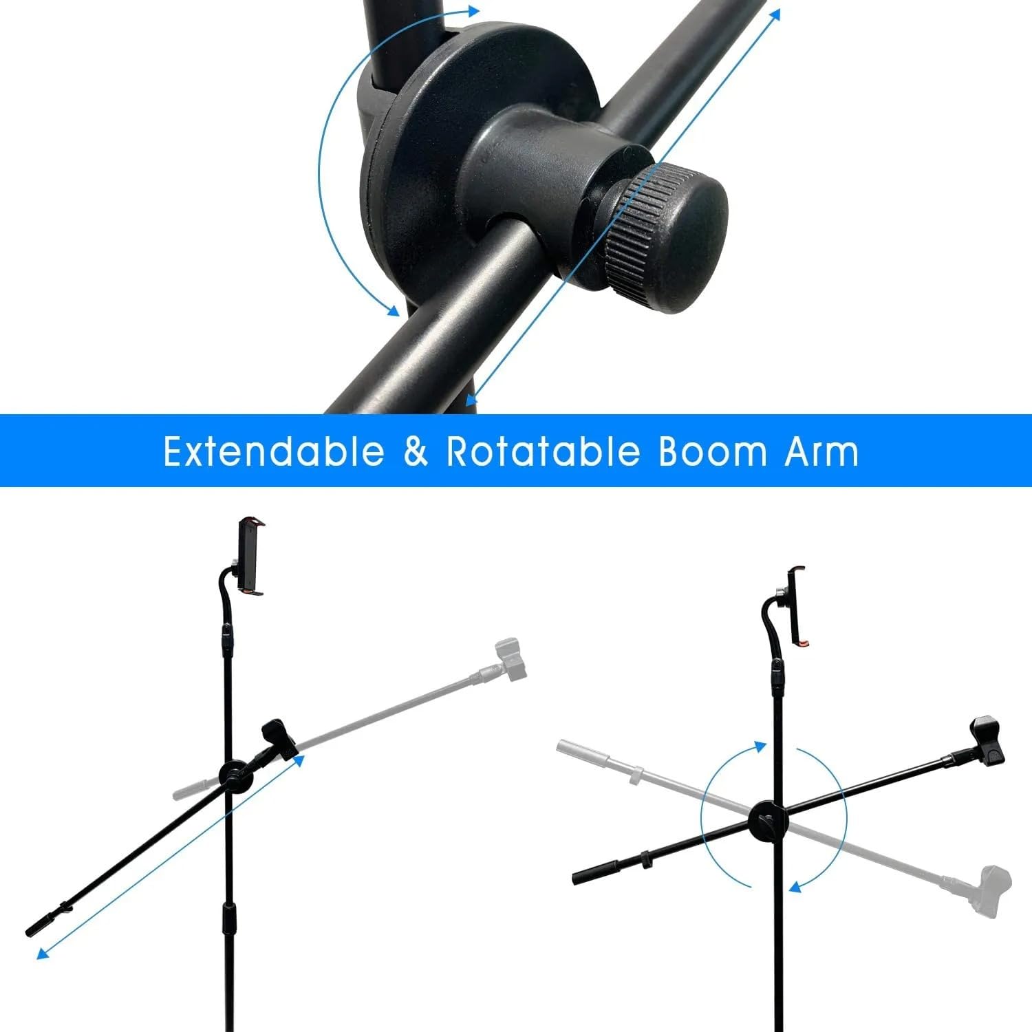 Coverzone 190cm Maksimum Uzunluk Mikrofon Standı Multi Fonksiyonel 2in1 Mikrofon ve Tablet Stand Katlanabilir Açısı Ayarlanabilir Zemin Üstü - Canlı müzik Mikrofon telefon stand 103SP