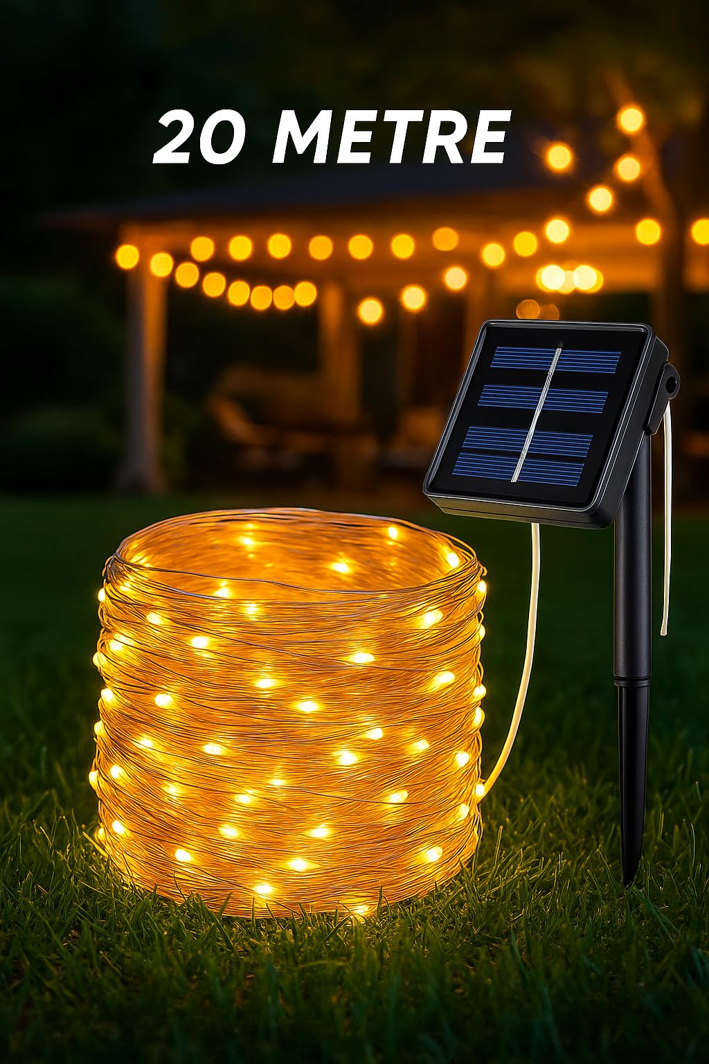 Fillikutum Su Geçirmez 20 Metre Güneş Enerjili Dış Mekan Solar Peri Led Işık Dekoratif Bahçe Aydınlatma Tek Ebat
