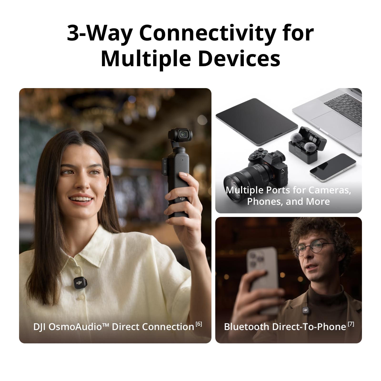 DJI Mic 3 (2 TX + 1 RX + Şarj Kutusu), iPhone/Kamera/Android için Kablosuz Mikrofon, Ultra Hafif, De