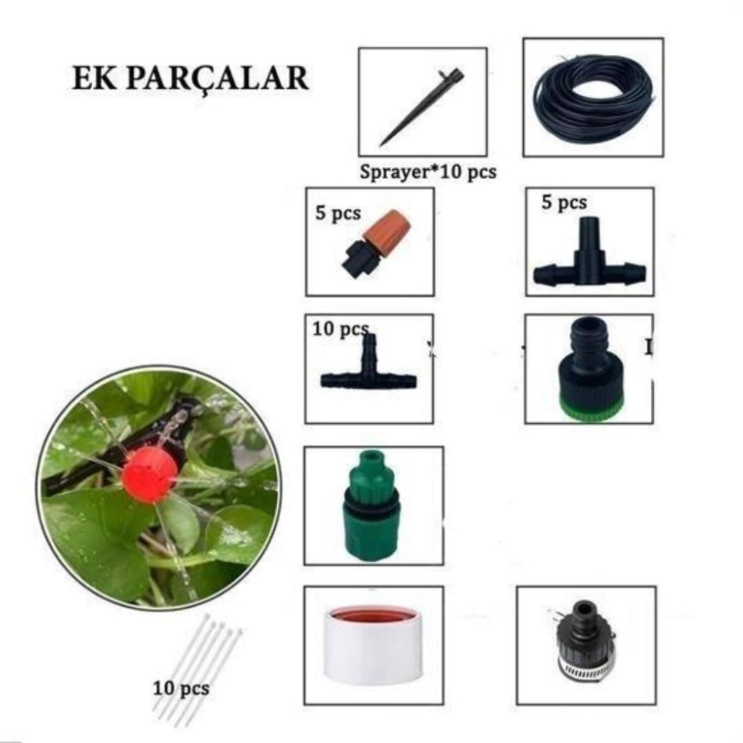 atabayonline 10 Metre Bahçe Damlama Sulama Sistemi Seti Hortum ve Ek Parçaları