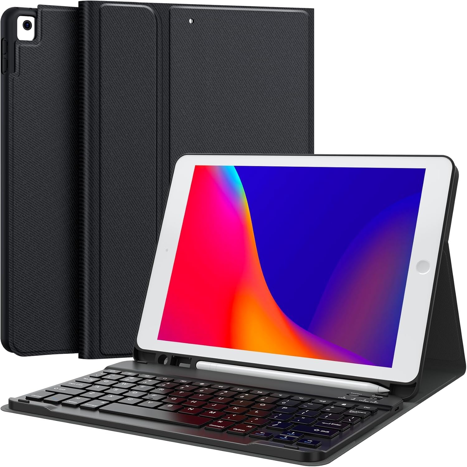 Apple iPad 7.8.9. Nesil 10.2 2021 ile Uyumlu Kılıf Kablosuz Bluetooth Türkçe Q Klavyeli Kılıfı (Tablet Değildir) A2602 A2603 A2604 A2605 (Siyah)