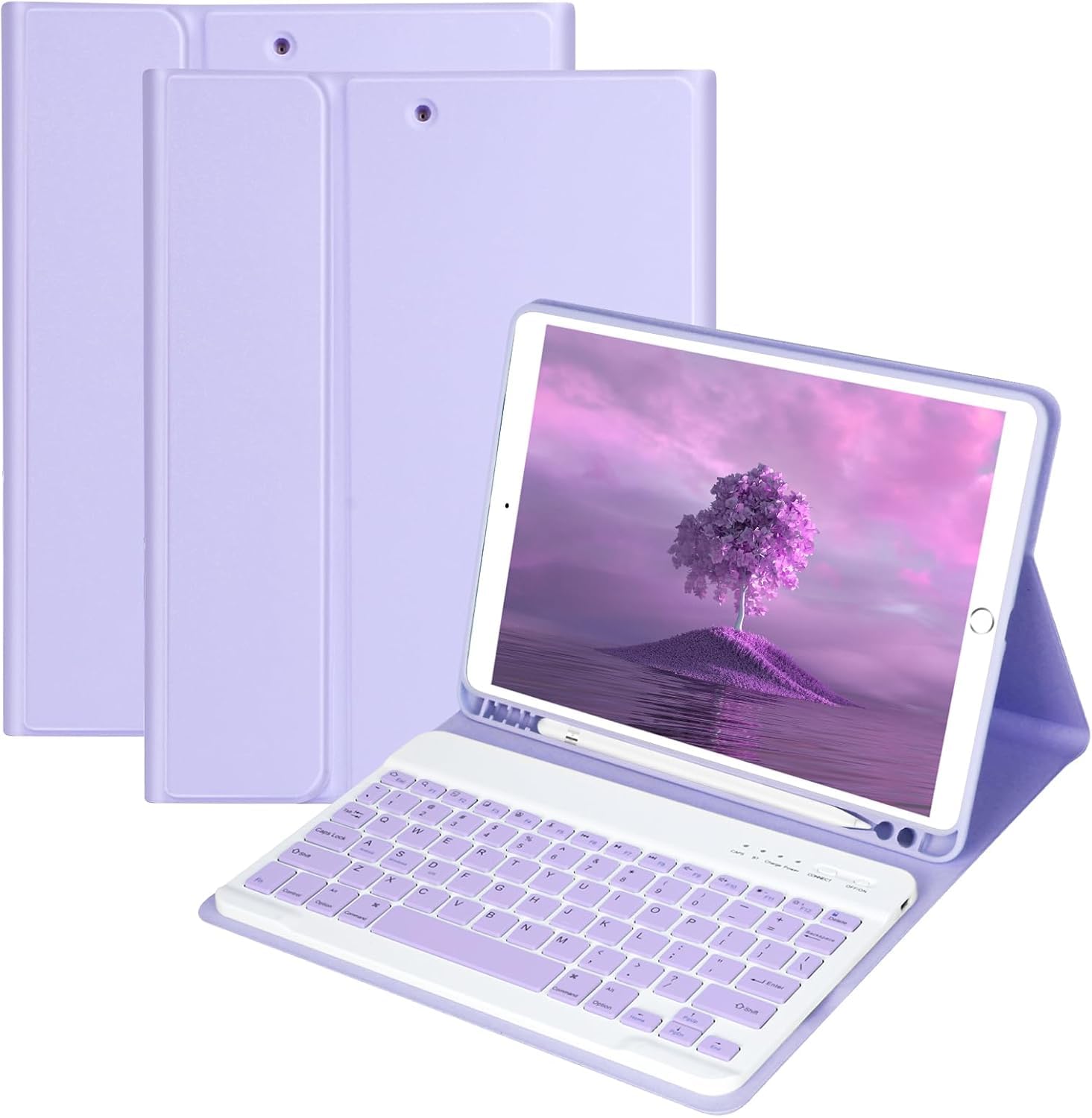Apple iPad 7.8.9. Nesil 10.2 2021 ile Uyumlu Kılıf Kablosuz Bluetooth Türkçe Q Klavyeli Kılıfı (Tablet Değildir) A2602 A2603 A2604 A2605 (Lila)