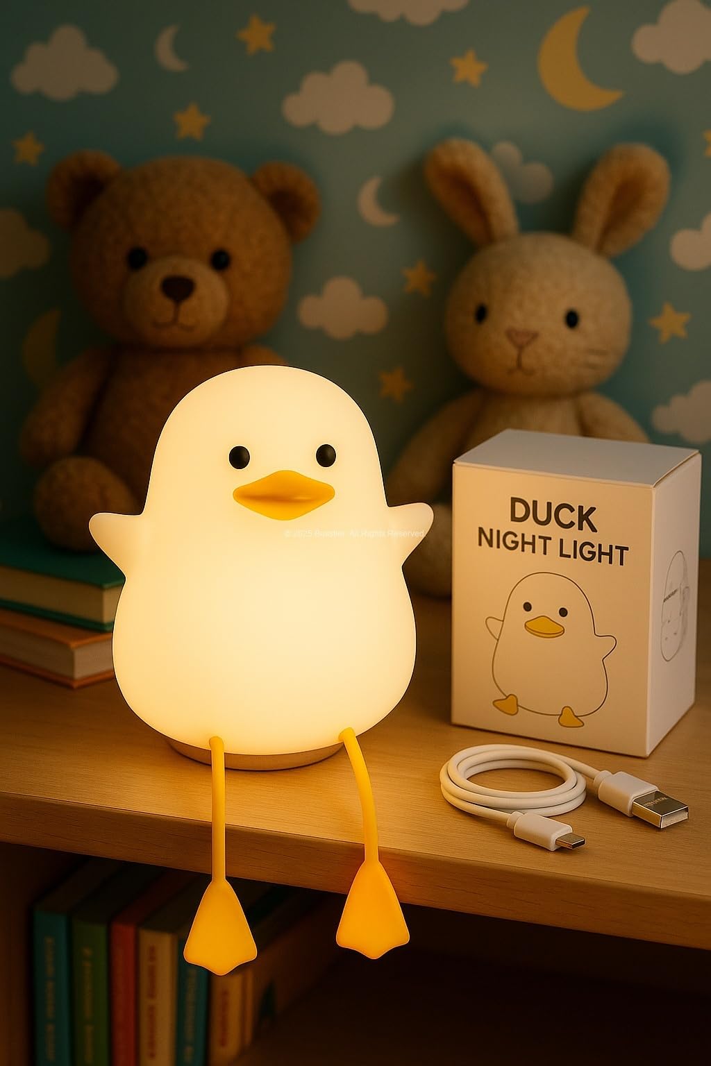 Busstier Hayvan Figürlü Gece Lambası, Silikon RGB Dokunmatik, Yumuşak Işık, Bebek Odası ve Çocuklar İçin, USB Şarjlı, Renkli Aydınlatma, Dekoratif Gece Lambası, Uyku Işığı (Ördek)