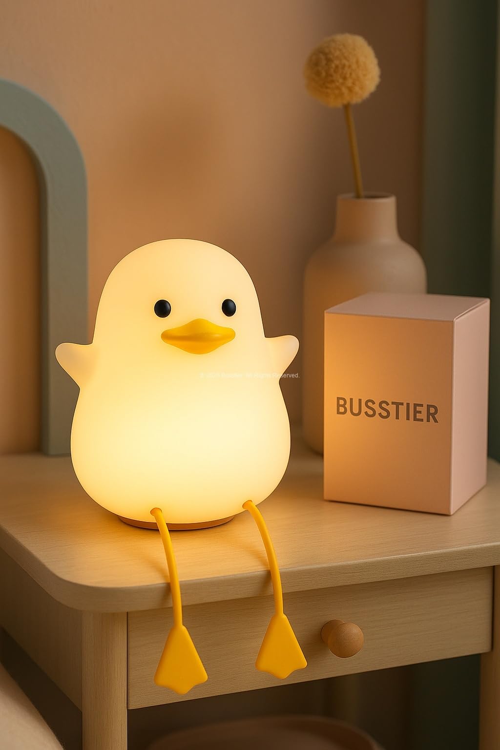 Busstier Hayvan Figürlü Gece Lambası, Silikon RGB Dokunmatik, Yumuşak Işık, Bebek Odası ve Çocuklar İçin, USB Şarjlı, Renkli Aydınlatma, Dekoratif Gece Lambası, Uyku Işığı (Ördek)