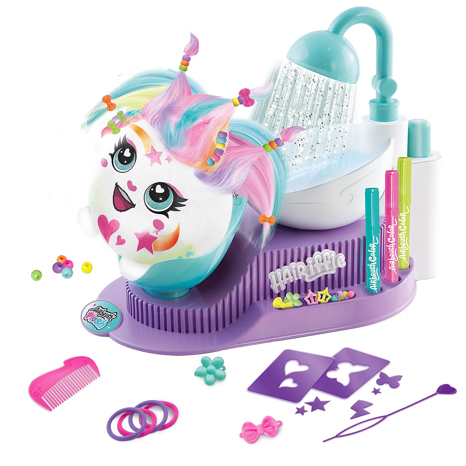 Canal Toys - Airbrush Plush Hair'iffic Salon – Çocuklara uygun pelüş hayvan, pille çalışan airbrush, şablonlar ve yıkama istasyonu, yaratıcı ve tekrar kullanılabilir (6 yaşından itibaren)