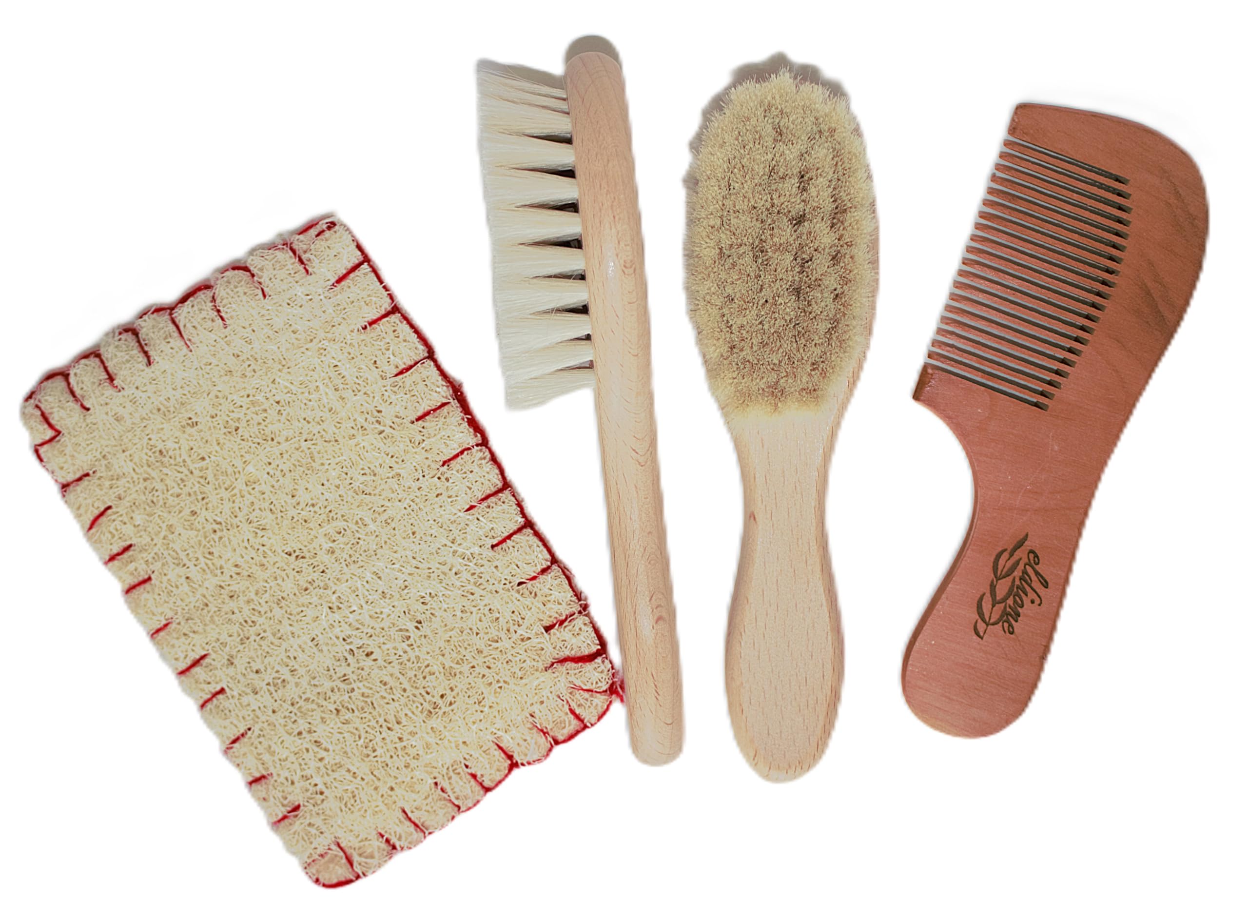 eldione%100 Doğal Keçi Kılı Bebek Saç Fırçası, Ahşap Bebek Tarağı ikili Set Yenidoğan Çoçuk İçin Yumuşak Tarama Konak Temizliği ve Natural Ultra Yumuşaklık Kimyasal karşıtı tarak ve fırça