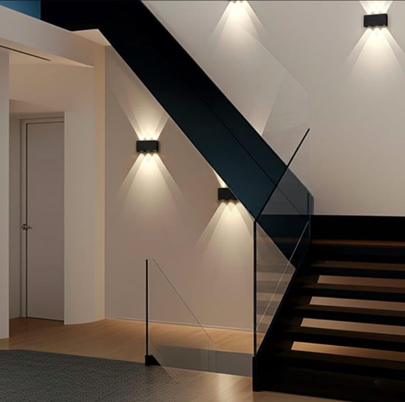 Modern LED Duvar Lambası, 6 Yönlü Aydınlatma, İç ve Dış Mekan, Siyah