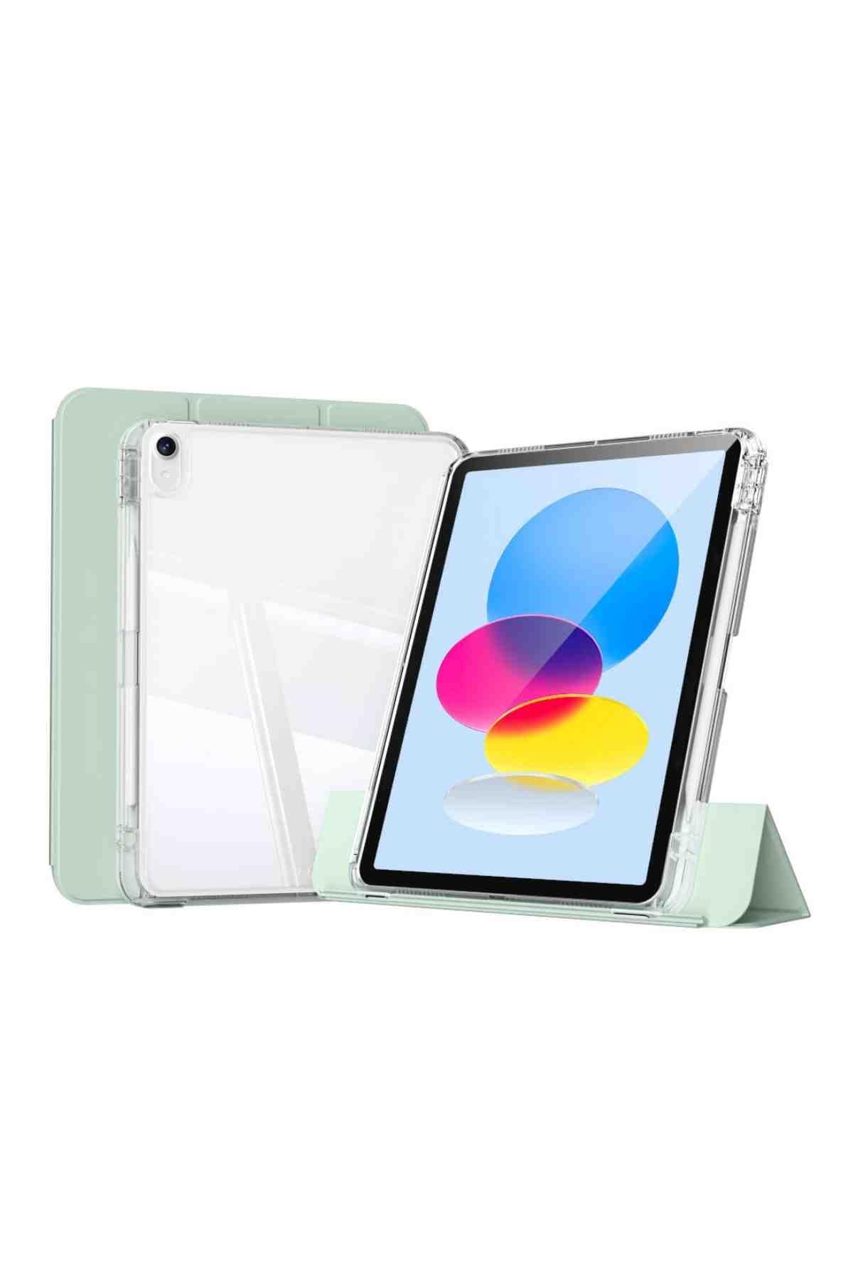 iPad 11. Nesil Uyumlu A16 2025 Airbagli Manyetik Ayrılabilen Fuchsia Sliding Tablet Kılıfı Açık Yeşil