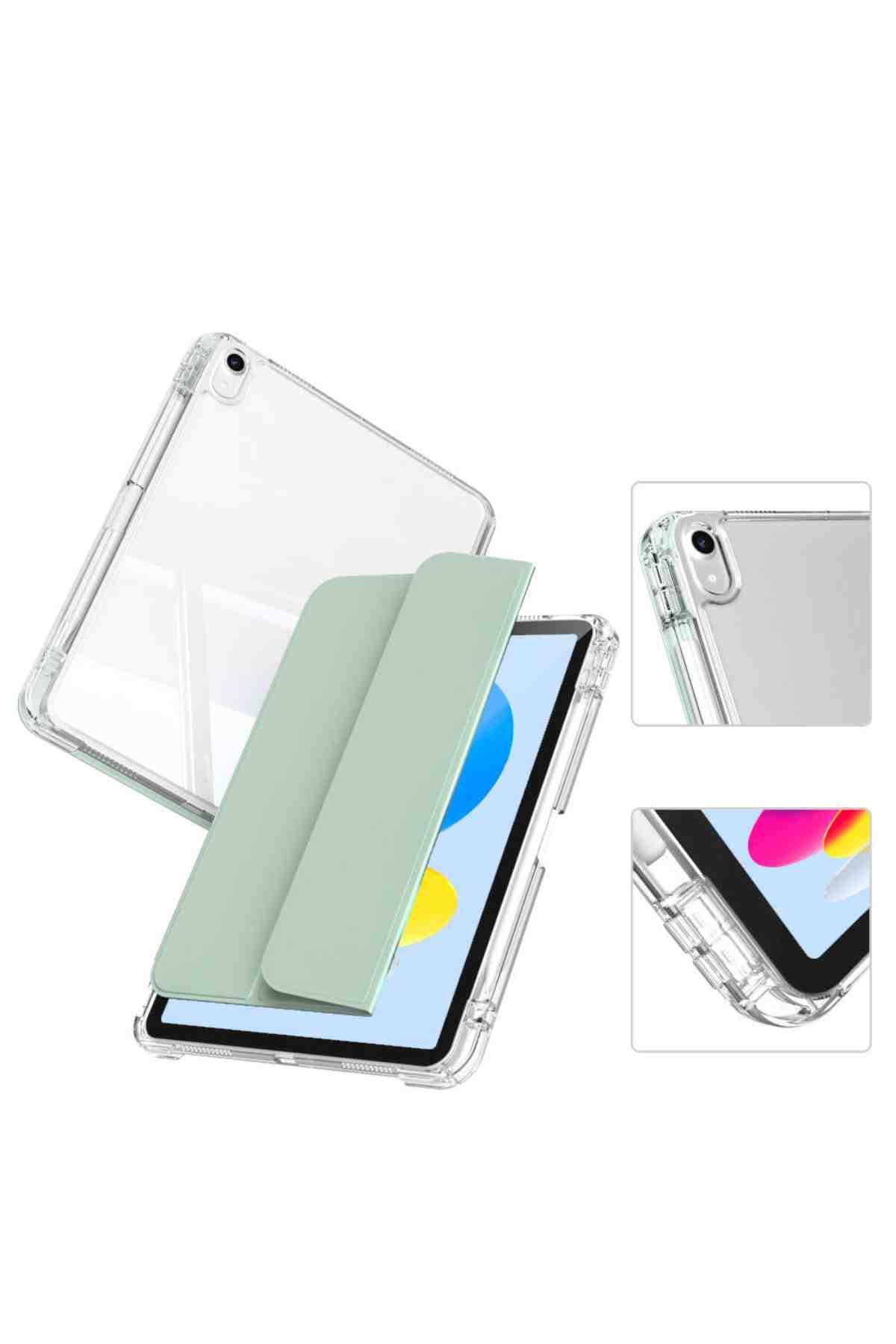 iPad 11. Nesil Uyumlu A16 2025 Airbagli Manyetik Ayrılabilen Fuchsia Sliding Tablet Kılıfı Açık Yeşil