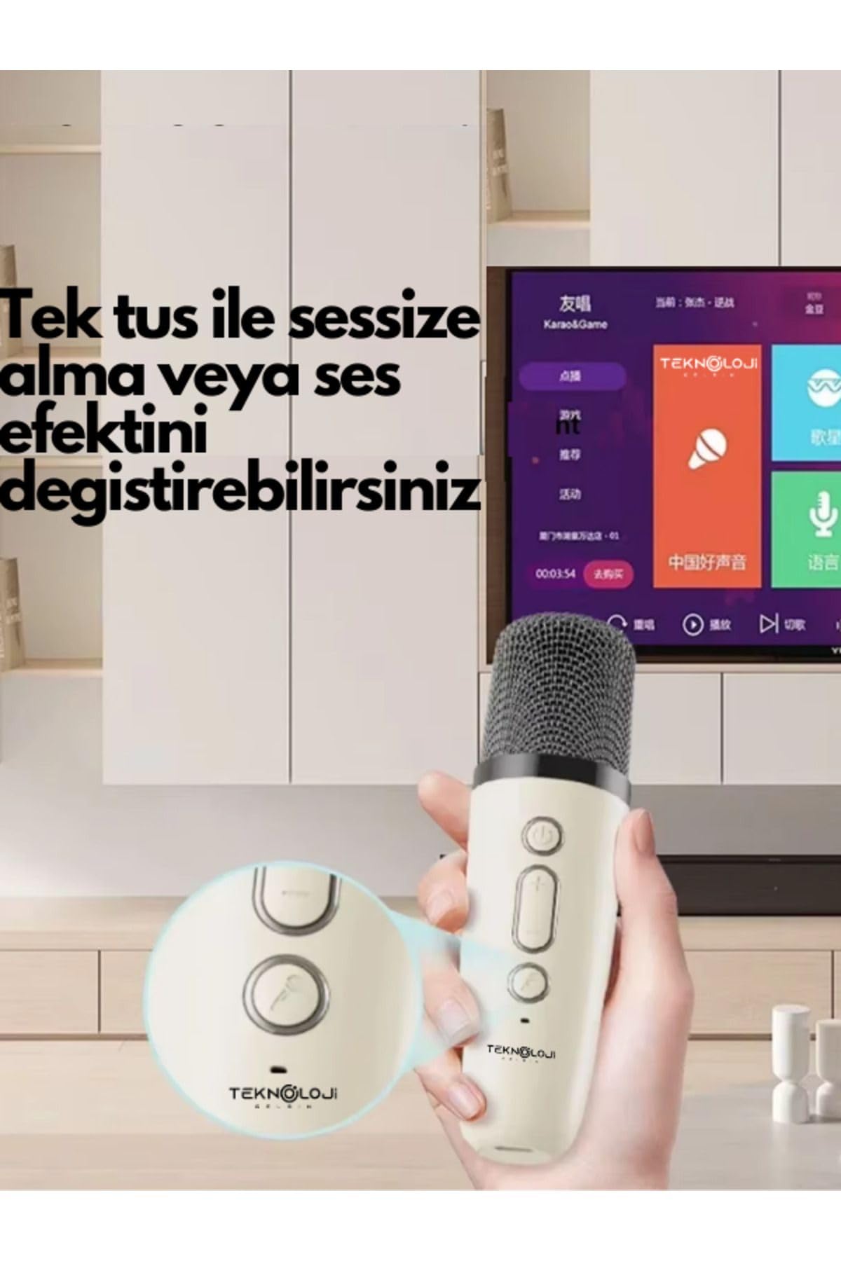 K12 Kablosuz Bluetooth Hoparlör Karaoke Mikrofon 5 Ses Efektli Rgb Hd Stereo ?es Usb/Sd/FM