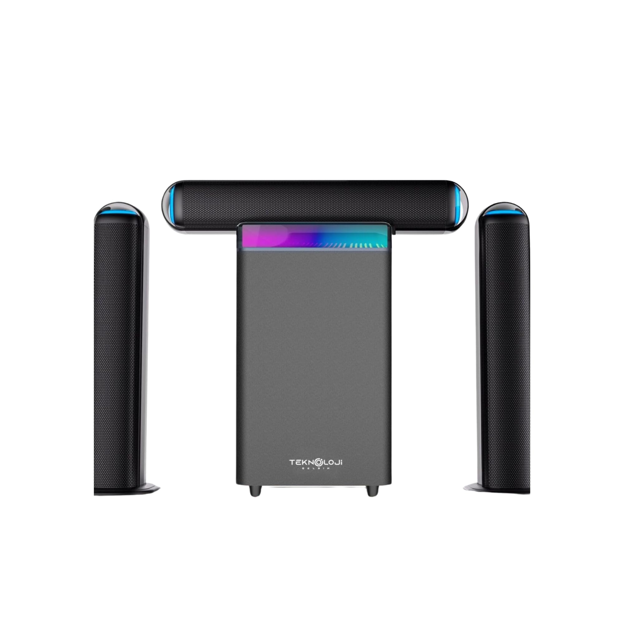 HP-TV01 3+1 Soundbar Ev Sinema Sistemi Stereo Hd Ses Kalitesi Rgb Kablolu 45W AMFİ 15WX3 SOUNDBAR
