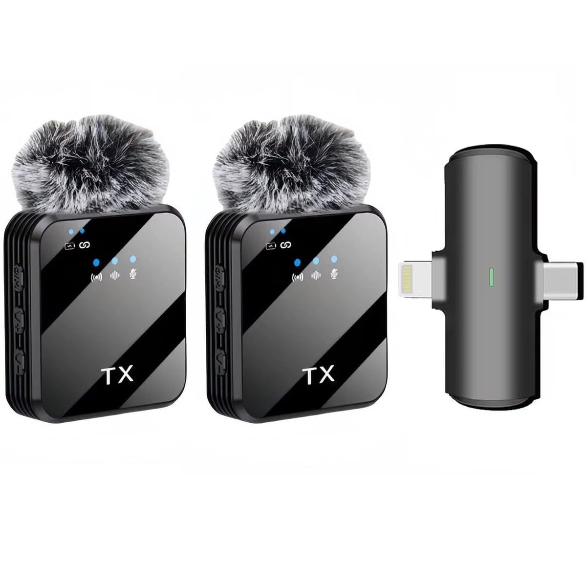 Coverzone Kablosuz Yaka Mikrofonu Çiftli Mikrofon iPhone 15 16 17 ile Uyumlu TYPE-C/Lightning Portlu Telefon PC Tablet Video Kayıt Röportaj Canlı Yayın Vlog Kablosuz Mikrofon F15-2