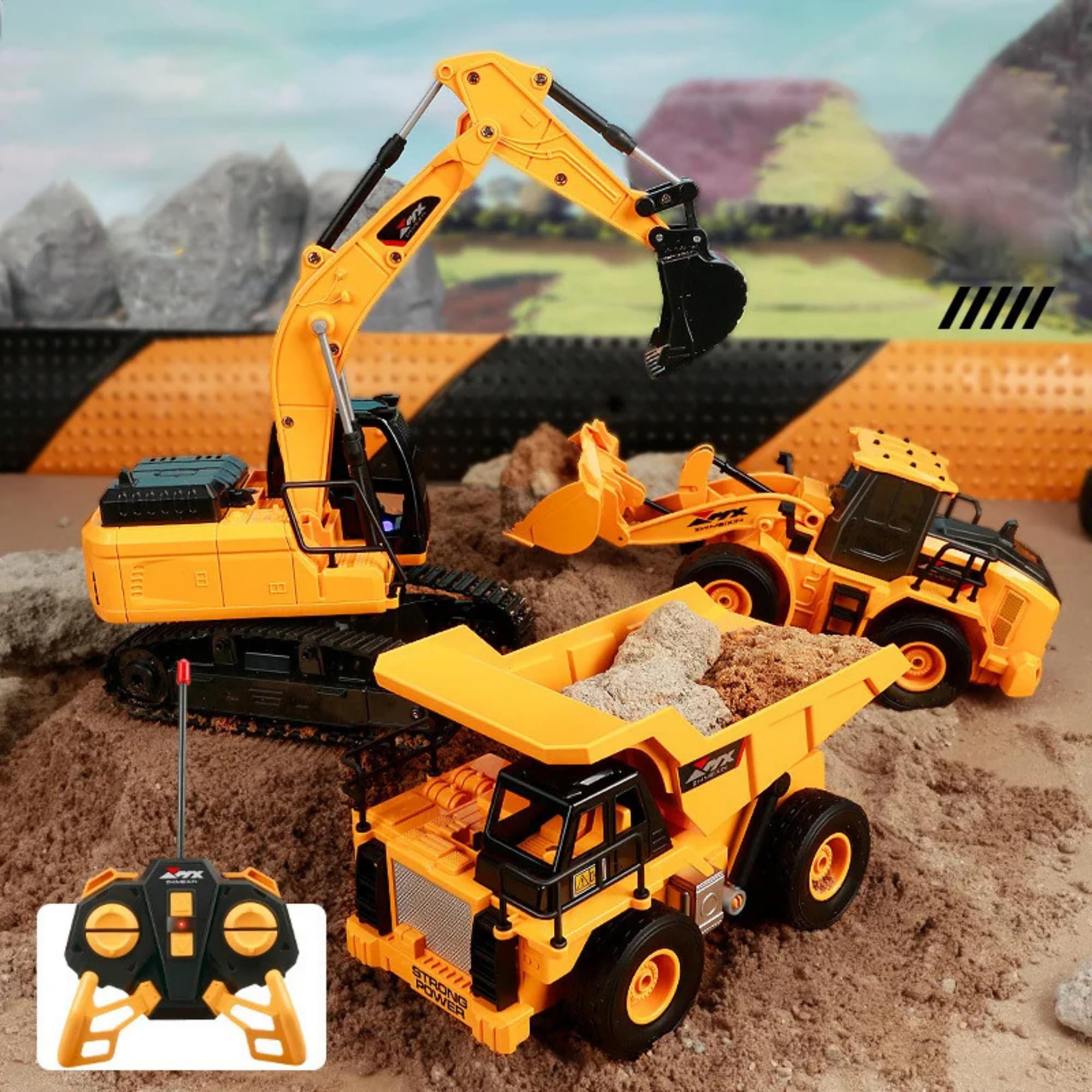 Uzaktan Kumandalı 40 MHz Tam Fonksiyonlu Rc İş Araçları Led Işıklı Kepçeleri, Damperi ve Vinç Hareketlidir (Kule Vinç-Kepçe-Bulldozer-Kamyon) (Bulldozer)