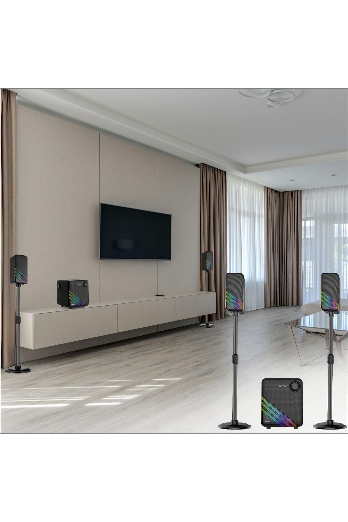 HP-TV02 2+1 Soundbar Ev Sinema Sistemi Stereo Hd Ses Rgb Kablolu 80 Watt AMFİ 15WX2 SOUNDBAR