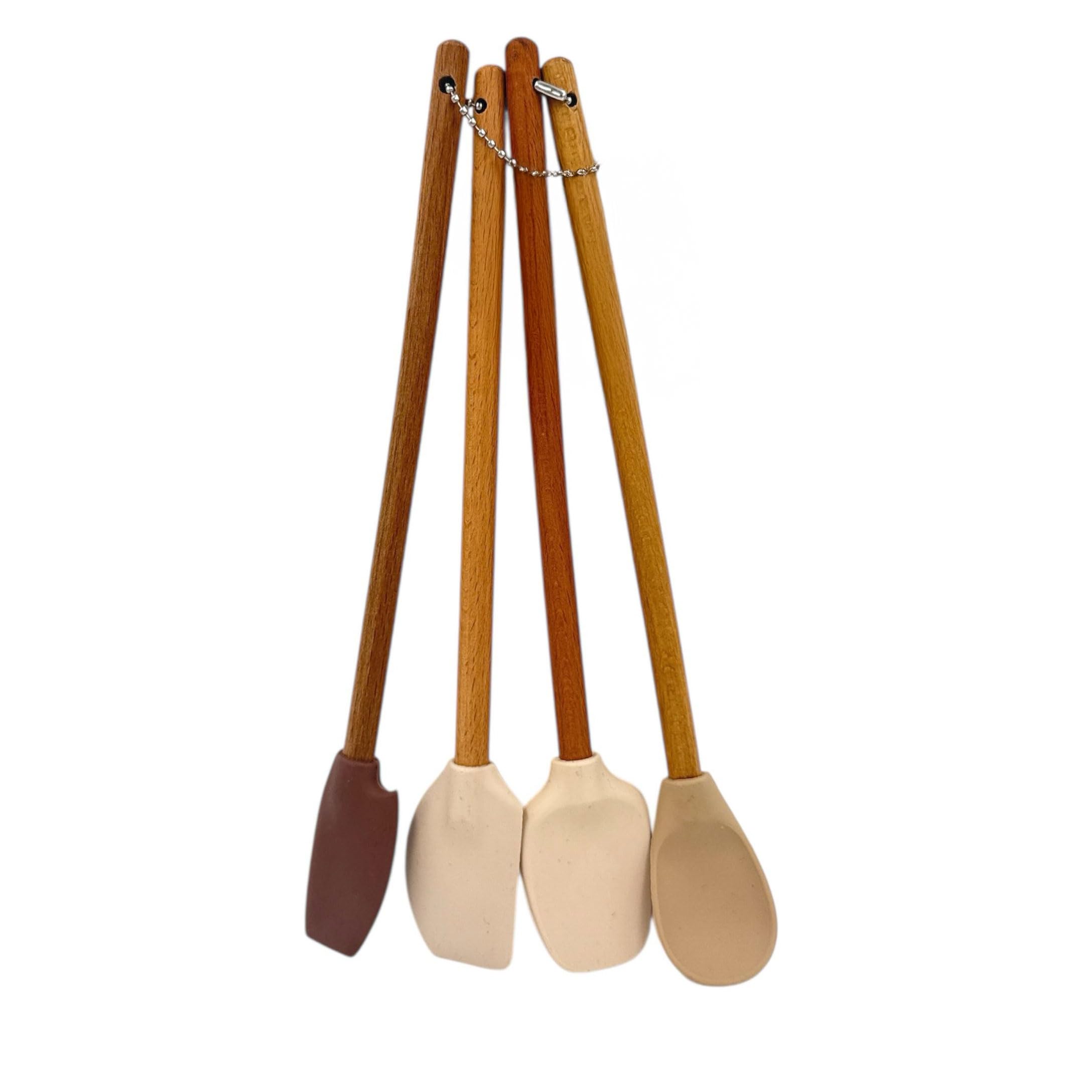 Deconox 4 Adet 4 Renk Ahşap Saplı Pastel Renkli Isıya Dayanıklı Silikon Spatula Seti Mutfak Seti Renkli Kaşık Spatula Pastel Renkler
