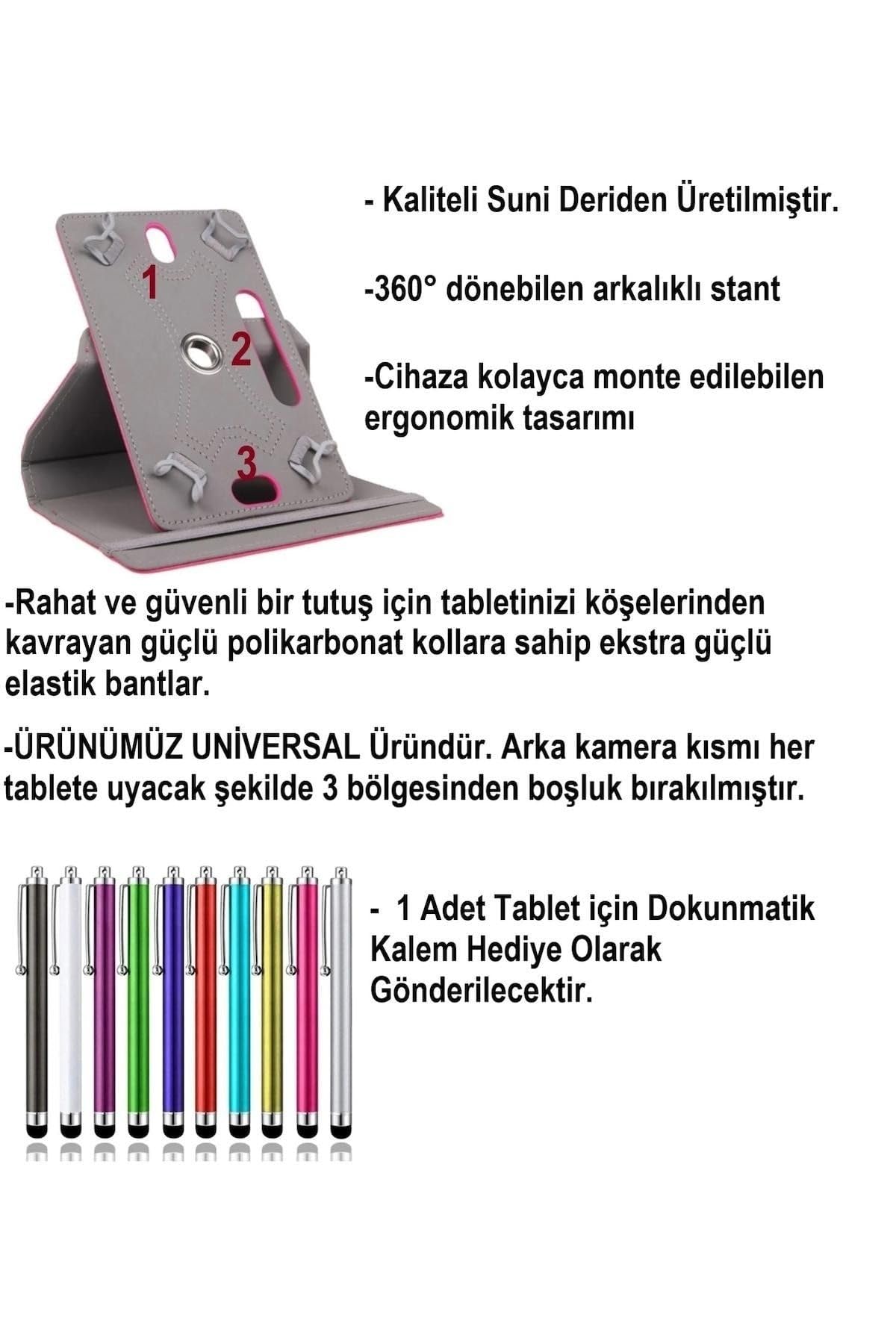 Hometech Alfa 8TX 8" Standlı Tablet Kılıfı+Nano Kırılmaz Ekran Koruyucu+Dokunmatik Kalem Beyaz