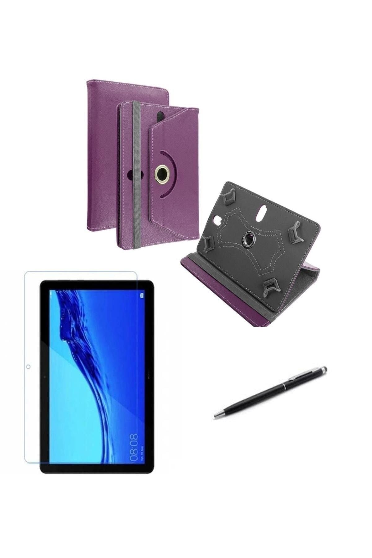 Lenovo Tab M10 TB-X306F 10.1"Standlı Tablet Kılıfı+ Kırılmaz Ekran Koruyucu+Dokunmatik Kalem Mor