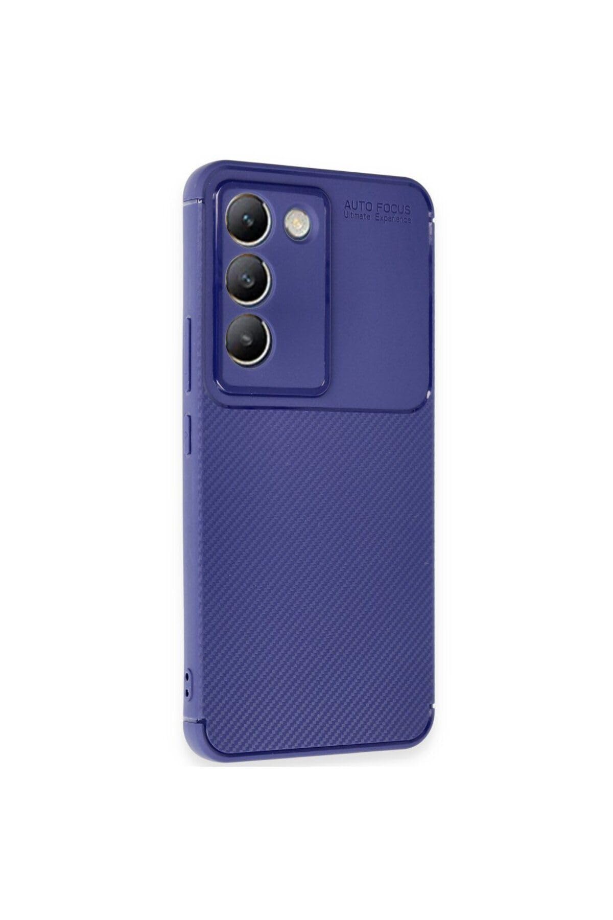 Vivo V30 Lite 4G Kılıf Auto Focus Karbon Desenli Silikon Kapak Lacivert