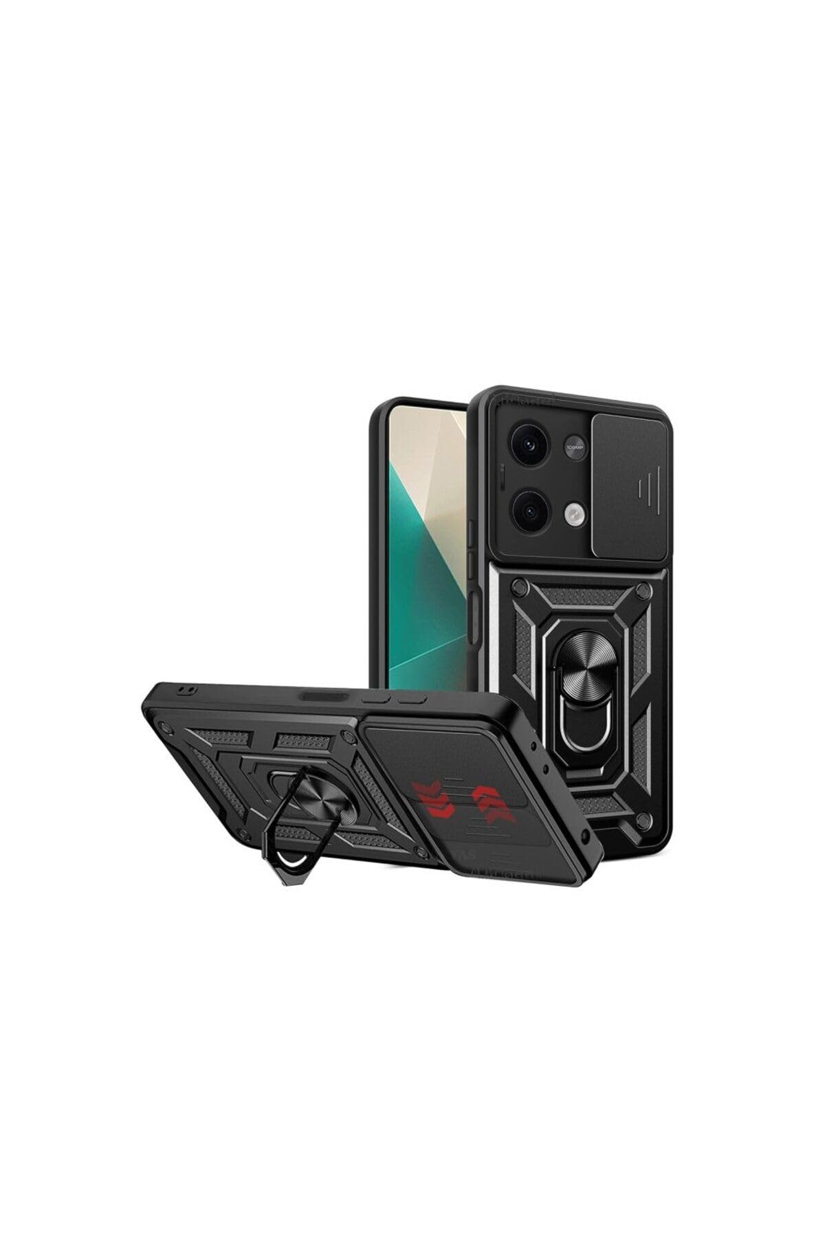 Xiaomi Poco X6 Kılıf Pars Lens Yüzüklü Silikon Magnetik Standlı Kamera Korumalı Kapak Siyah