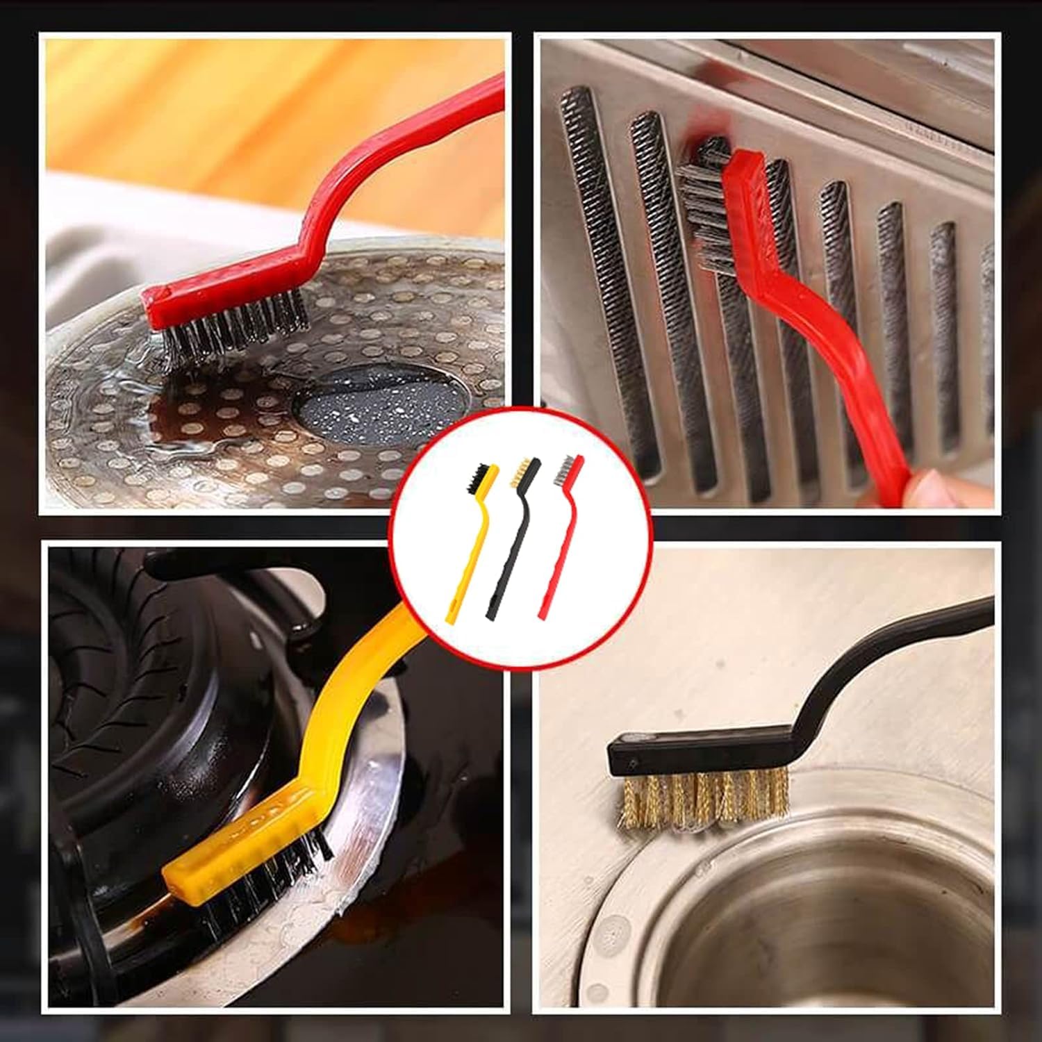 Kyrotech 3'lü Mini Tel Fırça Seti, Paslanmaz Çelik, Bakır ve Naylon Kıllı Temizleme Fırçaları, Gaz Ocağı, Musluk, Mutfak Köşe ve Dar Alanlar İçin Temizlik Aleti