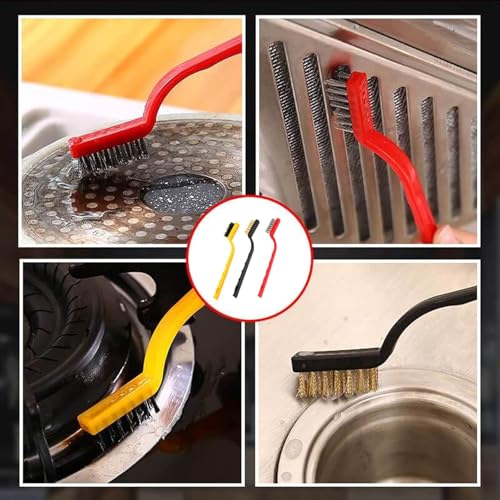 Kyrotech 3'lü Mini Tel Fırça Seti, Paslanmaz Çelik, Bakır ve Naylon Kıllı Temizleme Fırçaları, Gaz Ocağı, Musluk, Mutfak Köşe ve Dar Alanlar İçin Temizlik Aleti