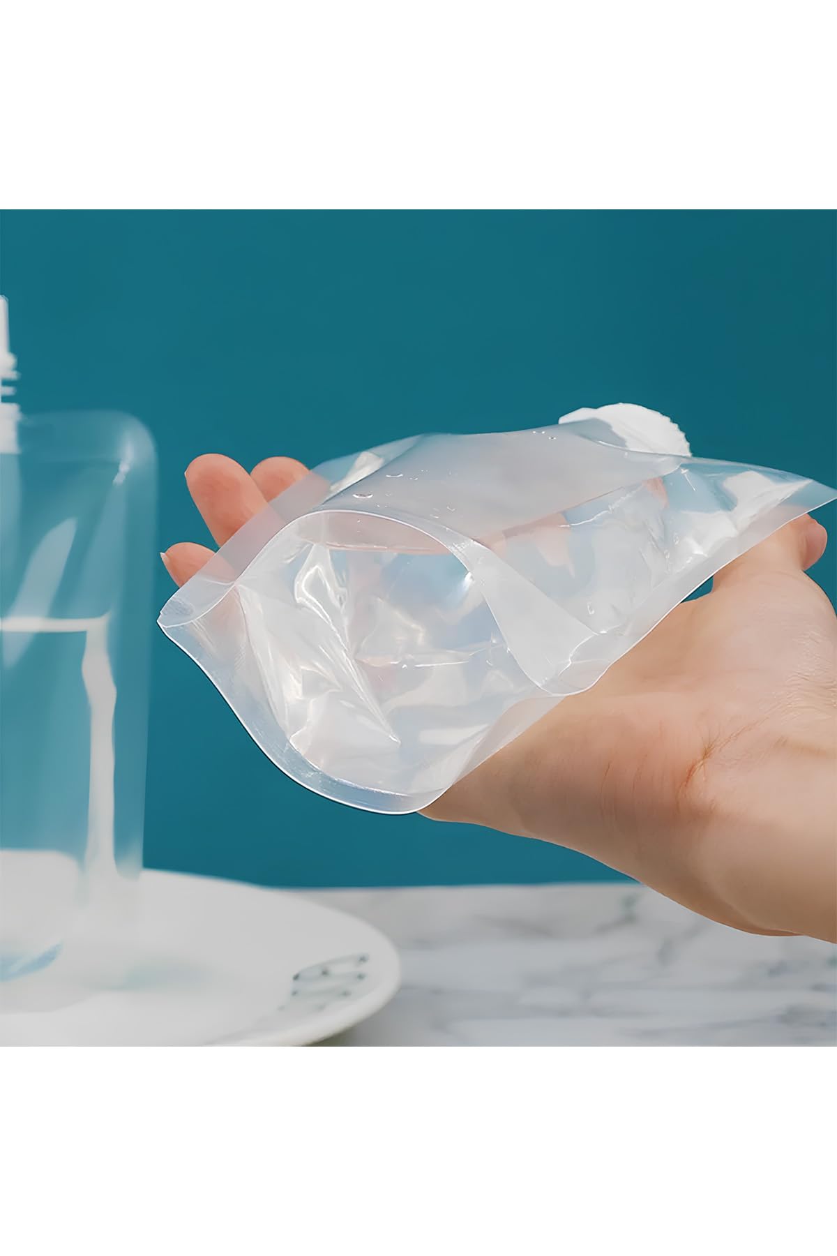 Taşınabilir Şeffaf Sıvı Torbası, 200 ml, 6'lı Set, Şampuan ve Kozmetik Ürünleri için Seyahat Kiti Spout Pouch (Şeffaf, 200 ml)