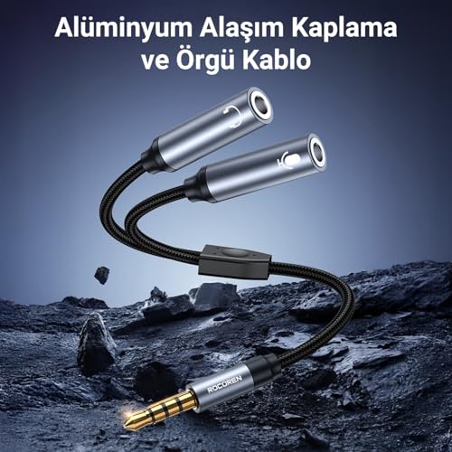Rocoren Hi-Fi TRRS Mikrofon ve Kulaklık Birleştirici 3.5mm Y Jack Kablo
