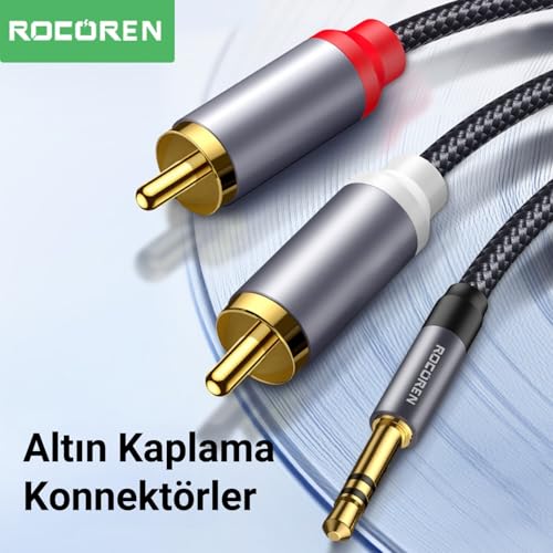Rocoren 3.5mm AUX Jack to RCA Hi-Fi Ses Kablosu 2 Metre