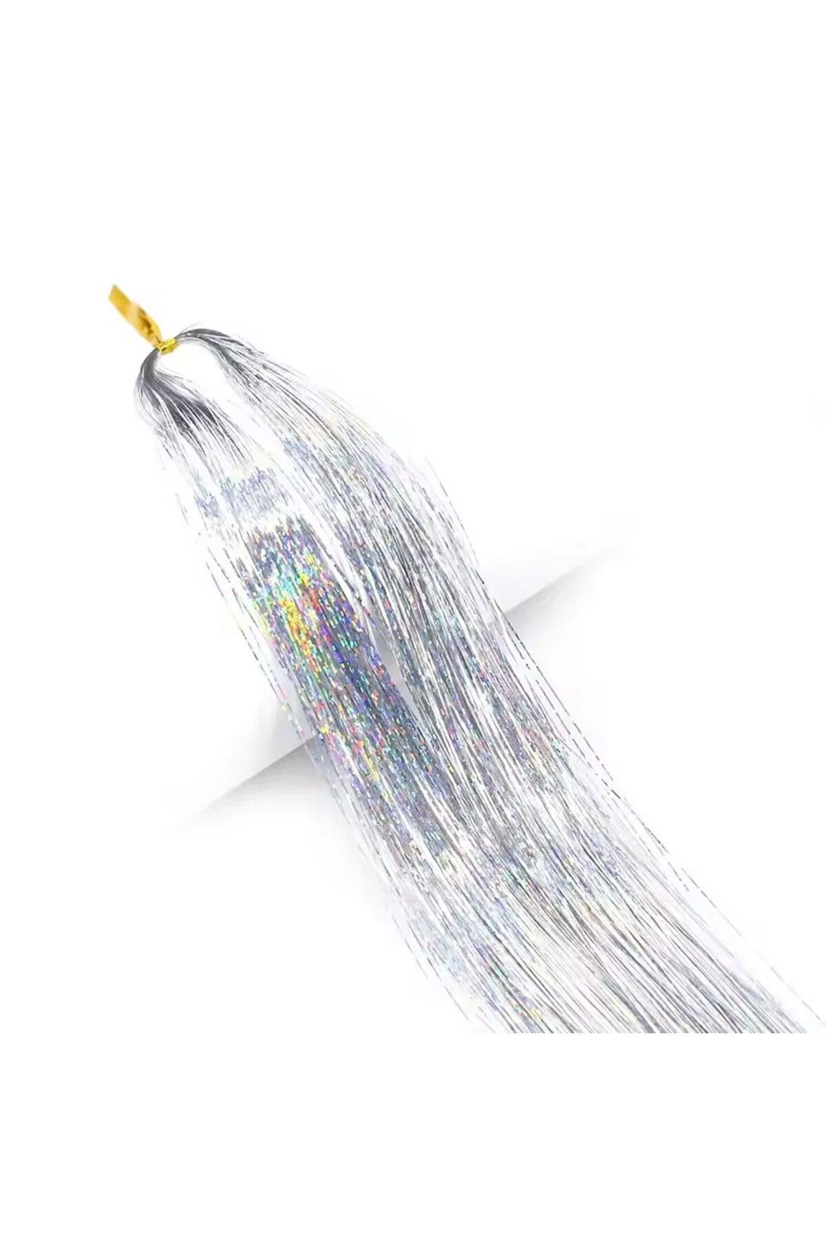 Geceyi Aydınlatan Renk Hair Tinsel Saç Simi Ve Sıkıştırma Boncuk Hediyeli- Ht14 Gri Tek Beden