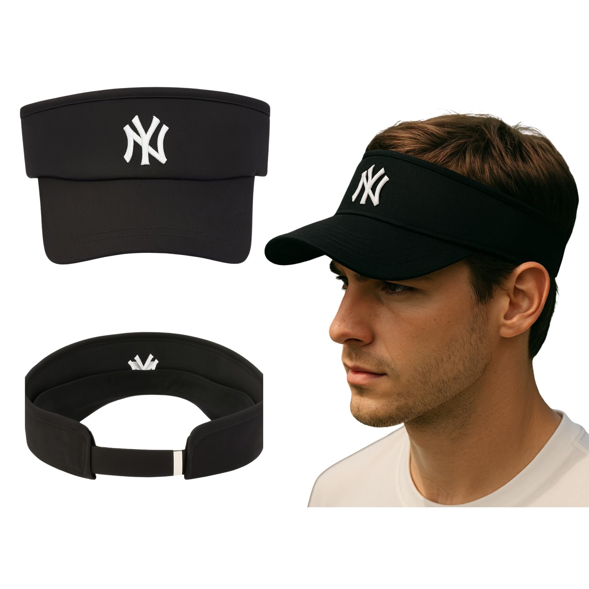 Vizör Şapka NY Logolu Ayarlanabilir Pamuklu Tenis Golf Spor Şapkası Unisex Siyah