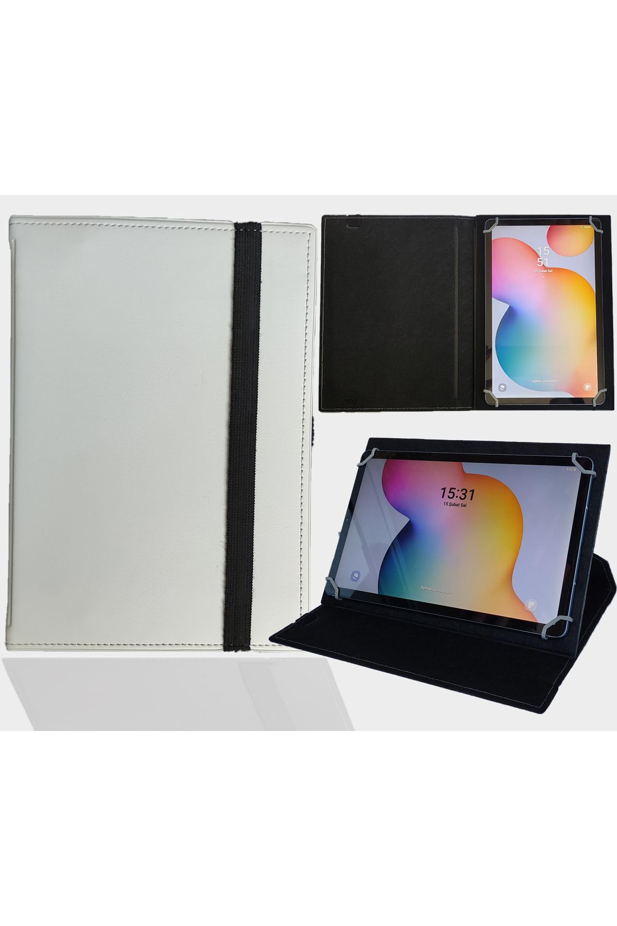 ZDN Case Tablet Standlı Üniversal Kapaklı Tablet Kılıfı Beyaz Aidata Alim MEB 10.1" ile uyumlu