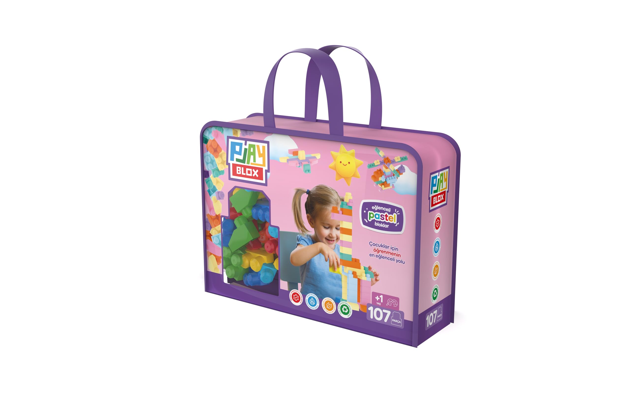 PLAYBLOX Pastel Yapı Blokları Seti, 107 Parça Pastel Renkli Büyük Bloklar, Yaratıcı İnşa Oyuncakları