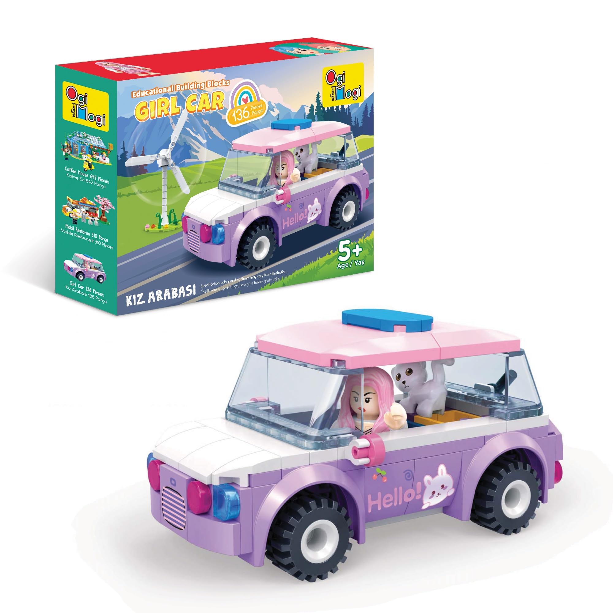 Ogi Mogi Toys Eğitici Bloklar Kız Arabası 136 Parça Yapı Seti