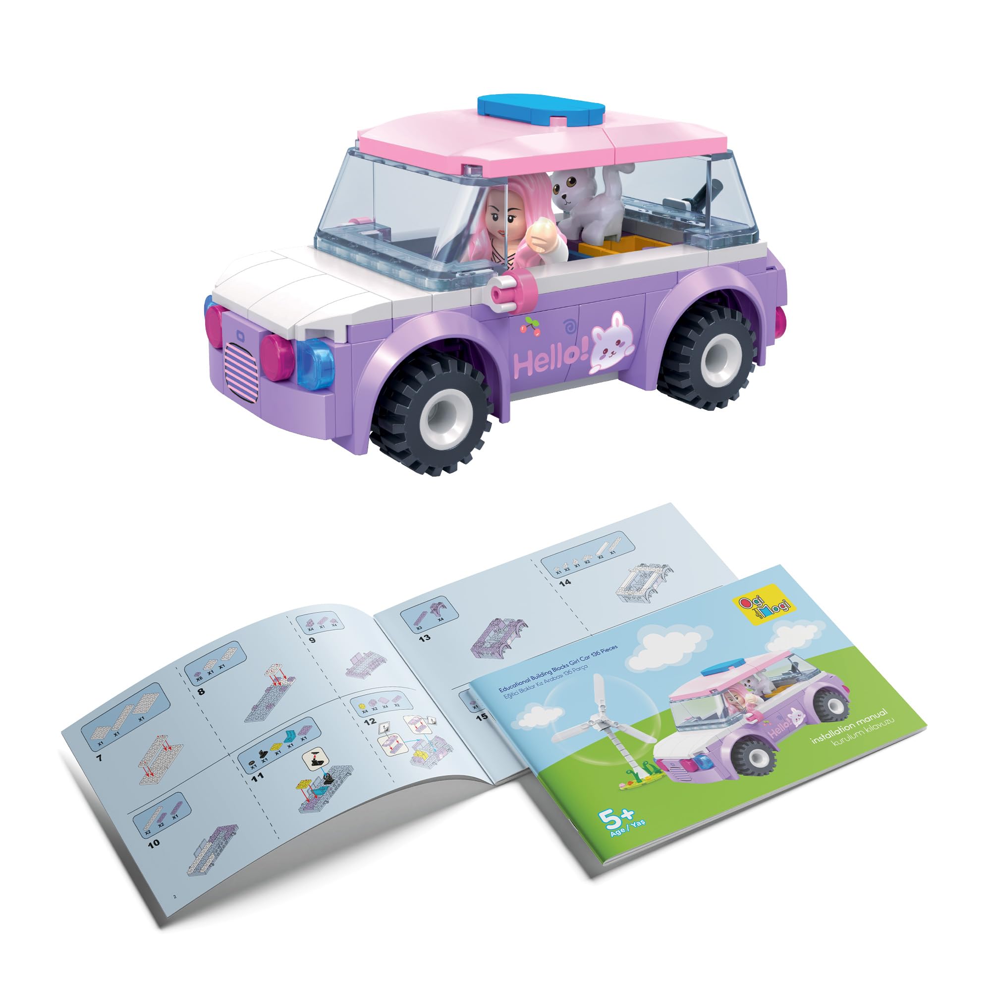 Ogi Mogi Toys Eğitici Bloklar Kız Arabası 136 Parça Yapı Seti