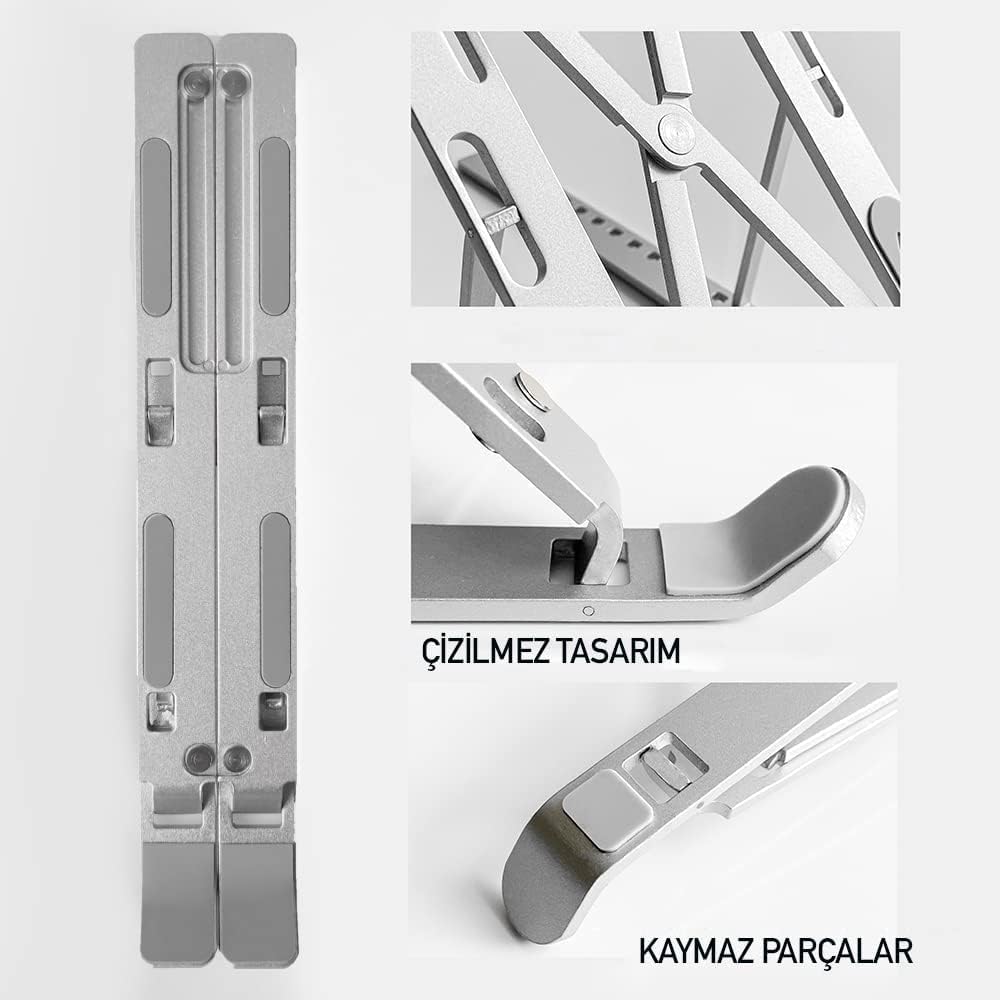 HEARTZ Metal Laptop Tablet iPad Dizüstü Bilgisayar Standı 7-17.3 inç Tüm Cihazlar için 7 Seviye Yükseklik Ayarı Taşınabilir Kaymaz Laptop Yükseltici Havalandırmalı Soğutma Katlanabilir Masaüstü Standı