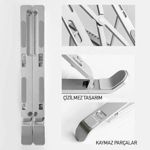 HEARTZ Metal Laptop Tablet iPad Dizüstü Bilgisayar Standı 7-17.3 inç Tüm Cihazlar için 7 Seviye Yükseklik Ayarı Taşınabilir Kaymaz Laptop Yükseltici Havalandırmalı Soğutma Katlanabilir Masaüstü Standı