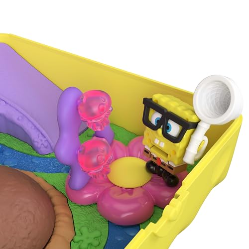 Polly Pocket ve Sünger Bob ortaklığından doğan mini oyun seti, mini Sünger Bob ve Patrick figürleri ve oyun seti, salyangoz Gary dahil 7 Aksesuar, JKC84