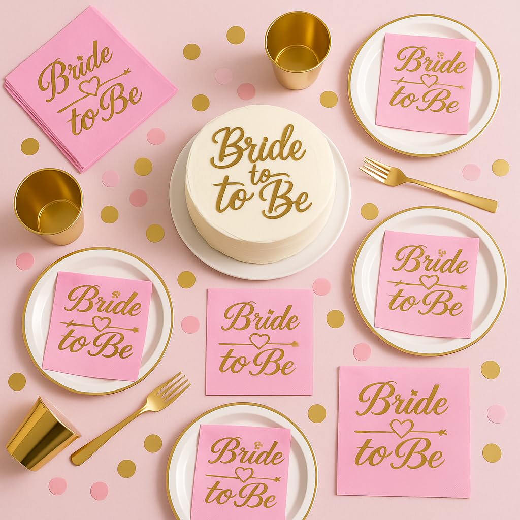 Bride to Be Pembe Altın Baskılı Kağıt Peçete, Bekarlığa Veda Partisi, 20 Adet