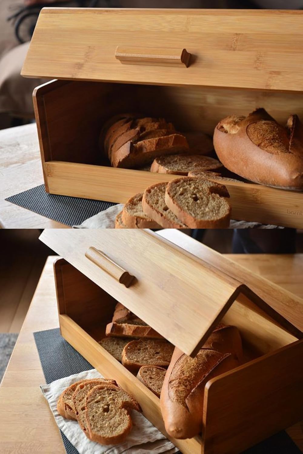 Deconox Bambu Ekmek Kutusu - Ekmek Dolabı, Çok Amaçlı Ekmeklik, Doğal Bambu Saklama Kutusu (40x23x14cm) - Mutfak, Tezgah ve Kiler İçin