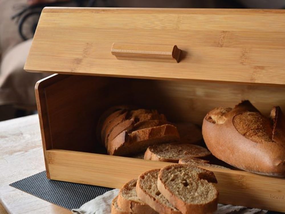 Deconox Bambu Ekmek Kutusu - Ekmek Dolabı, Çok Amaçlı Ekmeklik, Doğal Bambu Saklama Kutusu (40x23x14cm) - Mutfak, Tezgah ve Kiler İçin