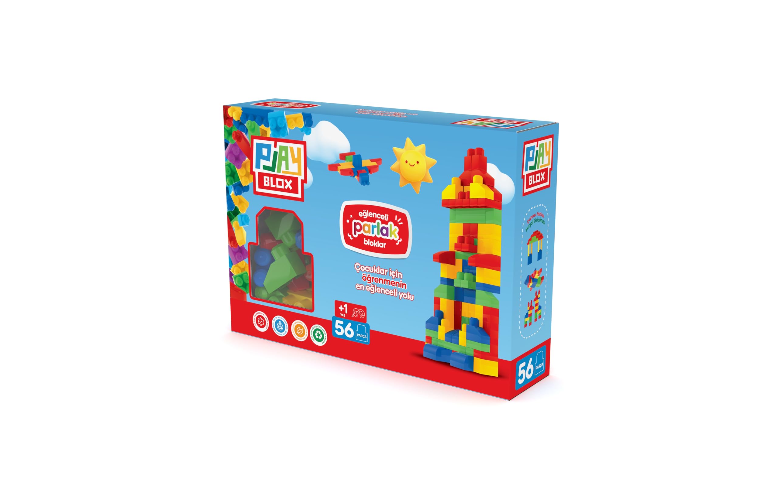 PLAYBLOX Parlak Yapı Blokları Seti, 56 Parça Canlı Renkli Bloklar, Yaratıcı İnşa Oyuncakları, +1 Yaş